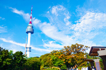 Autumn at Namsan Mountain Seoul Tower, a popular tourist destination. in South Korea.