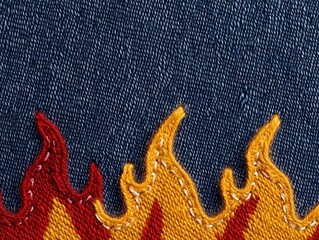 Knitted Flame Design on Denim Background Texture Craft Textile