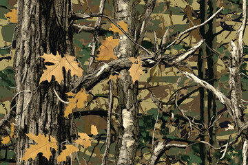 Hunting Camouflage Design with Real Tree Forest Pattern for Military Use