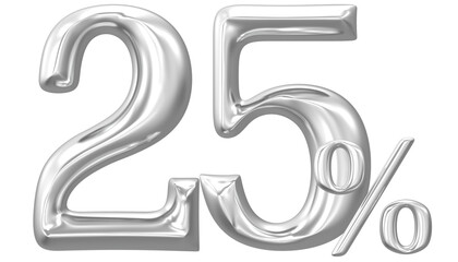 Percent Number Silver 25 3D Render