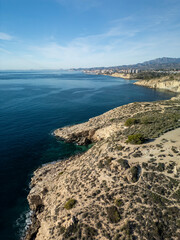 Villajoyosa mediterranean coast aerial view with turquoise water in Costa Blanca of Alicante, Spain - stock photo