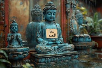 Buddha Statue with "Be Kind" Inspirational Note  

