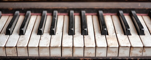 The Art of Music: A Mindful Hobby. Old, weathered piano keys with a rustic appearance.