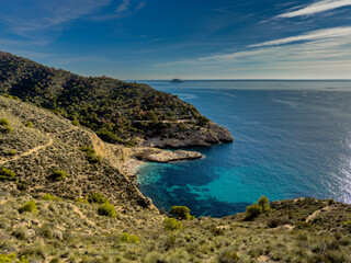 Mediterranean aerial view with turquoise water in Costa Blanca of Alicante, Spain - stock photo