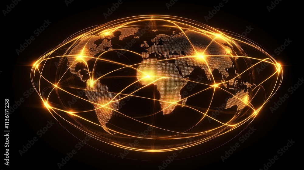 Aufkleber golden digital connections across a world map with network lines