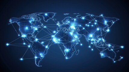 Global Network Map with Digital Connections and Blue Highlights
