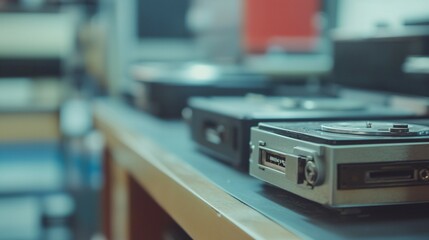 Fototapeta premium Vintage hard drive isolated on background, symbolizing memory storage and data preservation concept for technology and retro design projects.