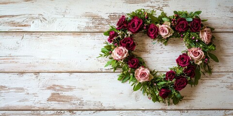 Heart made of flowers is on a white background