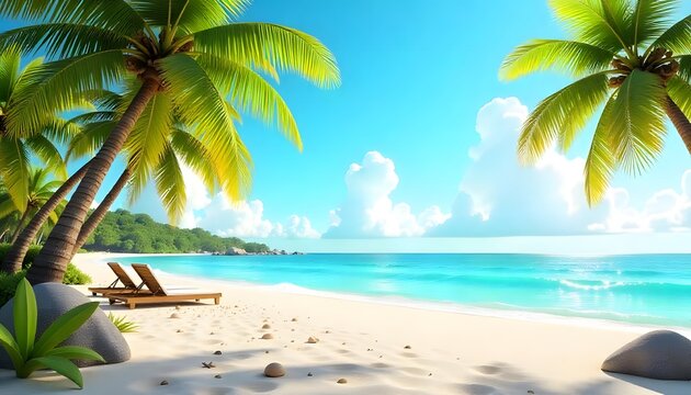 Summertime background in the beach decoration background. 3D Nature Sea Beach Background