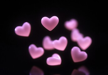 Fototapeta premium Floating Pink Hearts Dark Background Abstract Love