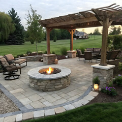 a beautifully designed backyard hardscape featuring