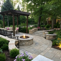 a beautifully designed backyard hardscape featuring