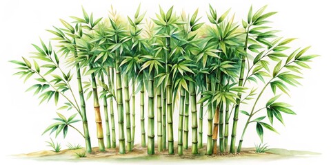 Fototapeta premium Hand Drawn Watercolor Bamboo on White Background Capturing the Delicate Beauty of Nature with Tilt-Shift Photography Style for Unique Art Prints