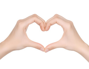 Fototapeta premium Two Hands Forming a Heart Shape on White Background: Perfect Visual for Romantic and Emotional Themes in Media