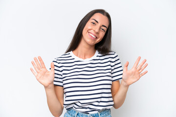 Young caucasian woman isolated on white background counting ten with fingers