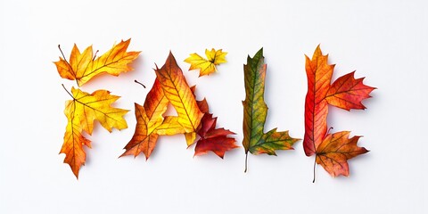 Autumn Leaves Fall Word Design White Background