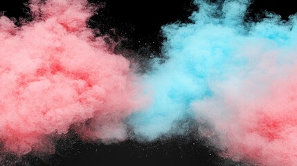Colorful Smoke Clouds in Pink and Blue on Black Background