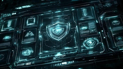 Obraz premium Futuristic digital interface with security shield.
