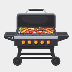 Flat icon Electric grill barbecue grill with chicken and vegetables on it modern cooking style kitchen appliance image for food photography