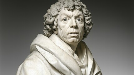 Detailed Marble Sculpture of a Historical Figure with Intense Expression