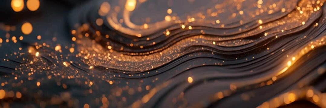 Abstract background with gold glitter and bokeh lights. Soft focus slow motion.