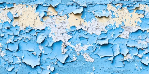 Obraz premium Blue and white wall with peeling paint
