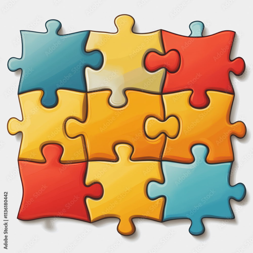 Poster colorful flat icon jigsaw puzzle piece representing problem solving collaboration and strategy in mo