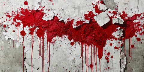 Wall with red paint splatters on it