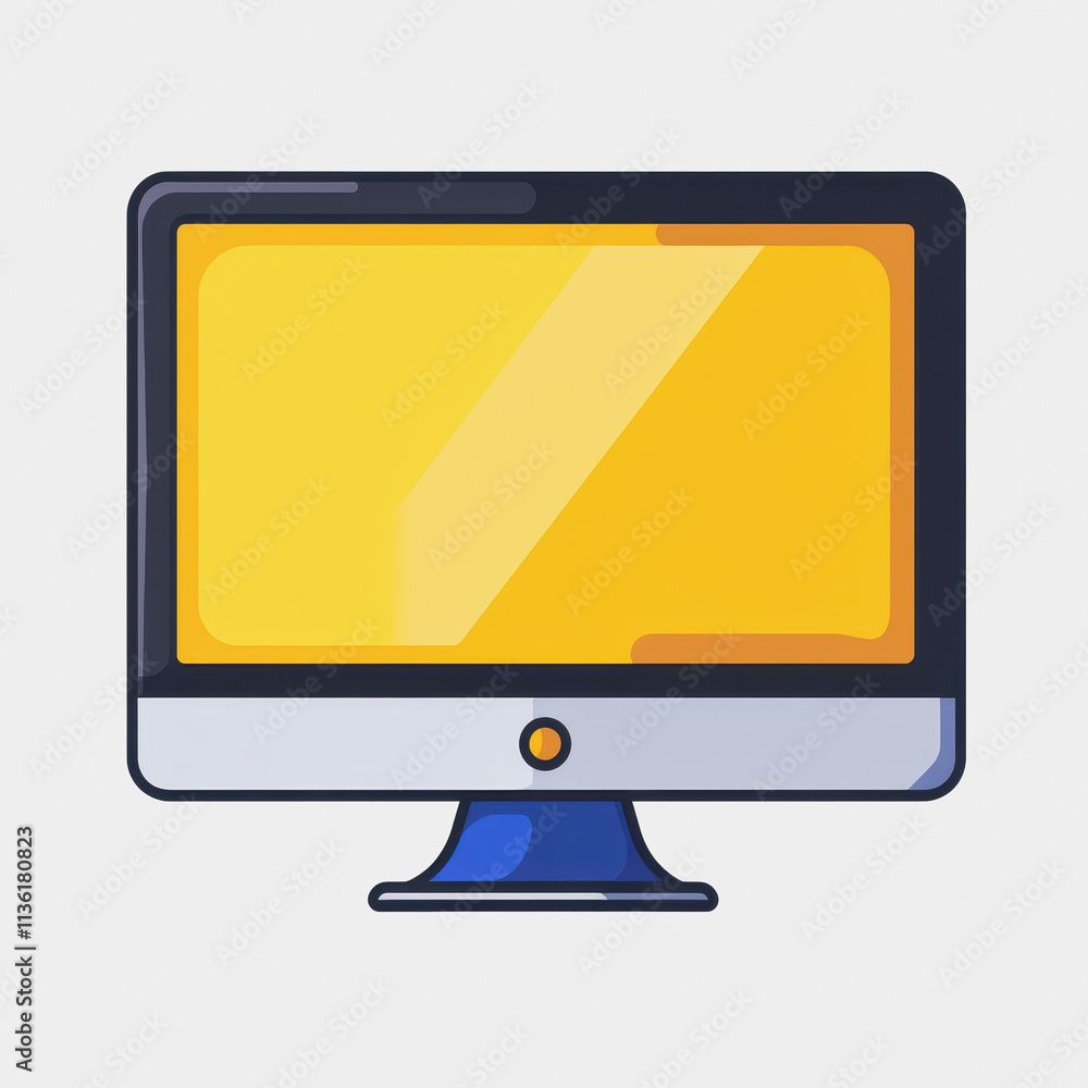 Poster flat icon monitor computer monitor with yellow screen showcasing modern design in digital technology