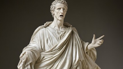 Dramatic Marble Sculpture of Roman Figure with Expressive Gesture