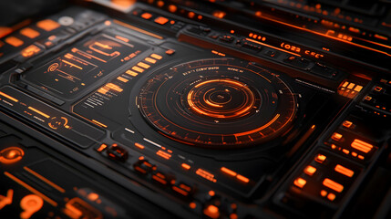 Obraz premium Futuristic orange digital interface control panel.