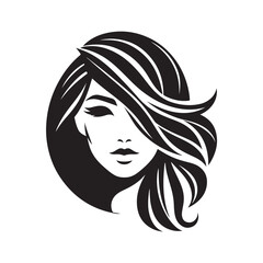 Black Color Woman Hairstyle silhouette design Vector Illustration, Solid White Background 33.eps
