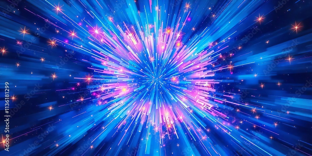 Poster vibrant, exploding colors radiate from center in a dynamic abstract design