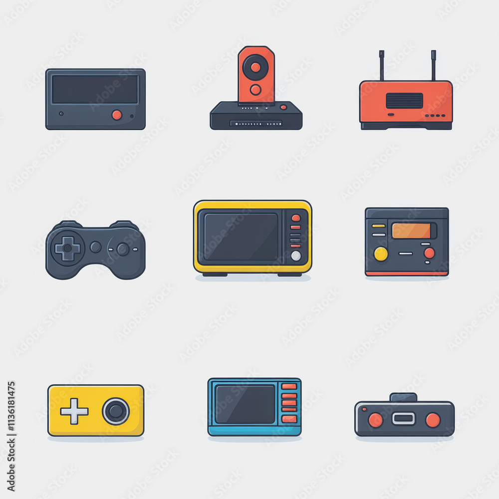 Poster flat icon set top box collection diverse colorful icons for streaming media and entertainment applic
