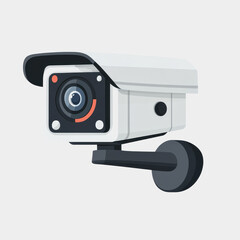 Flat Icon Surveillance Camera Featuring White Design and Red Button for Security and Monitoring Applications in Modern Environments