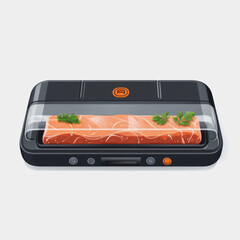 Vacuum Sealer Flat Icon Salmon in Pan with Lid Culinary Preparation Kitchen Cooking Food Preservation Healthy Meal Prep