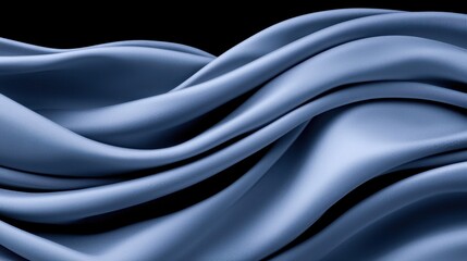 Elegant Blue Satin Fabric Waves Flowing on a Dark Background