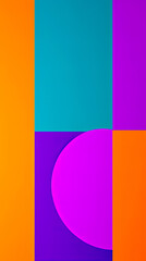 Obraz premium Minimalist abstract artwork featuring geometric shapes, including rectangles and a circle, in vibrant shades of orange, teal, and purple. 