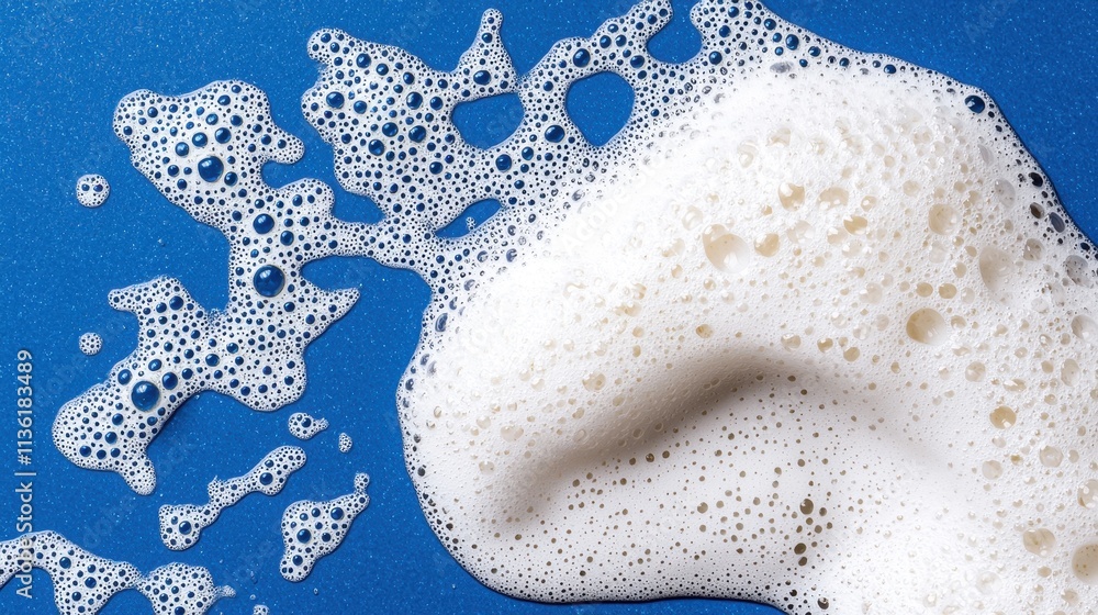 Aufkleber soapy foam on blue surface creating abstract patterns and textures