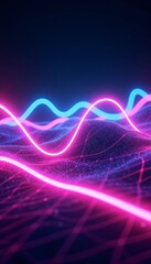 Vibrant neon wave design with glowing lines and particles for dynamic and modern backgrounds