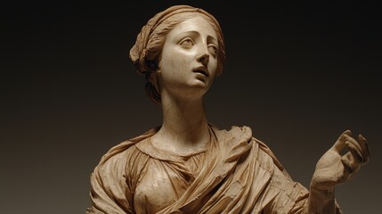 Classical Sculpture of a Female Figure in Dramatic Pose and Expression