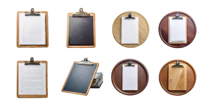 Collection of Blank Clipboards on Various Backgrounds, PNG collection, set bundle, isolate on transparent or white background