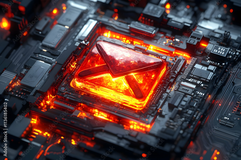 Aufkleber glowing email icon embedded in a circuit board.