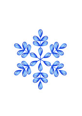 abstract light blue six-rayed snow crystal with drop pattern, symmetrical ornament, winter, frost, snow, water