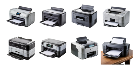 Variety of Office Printers for Business Use, PNG collection, set bundle, isolate on transparent or white background