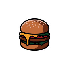 Cheesy Burger Icon for Fast Food and Restaurant Design