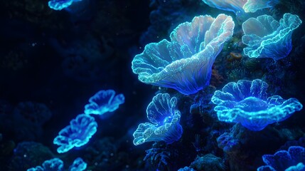 Obraz premium Bioluminescent Coral with Vibrant Glowing Structures Underwater