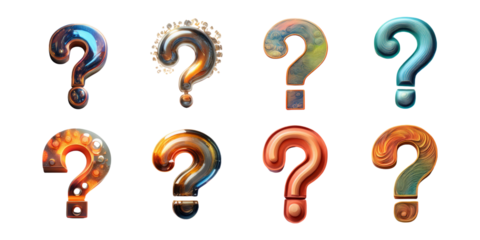 Colorful Question Marks in Abstract Designs, PNG collection, set bundle, isolate on transparent or white background