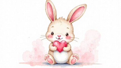 Obraz premium Easter bunny with love and heart congratulates you with watercolor on pink background