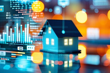 Smart Home Automation and Real Estate Market Analytics. A Miniature House Model with Glowing Windows